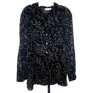 Vintage Koret Women's Velvet Burnout Blouse Size 16 Dark‎ Fairy Sheer whimsigoth